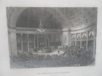 Original Stahlstich  Die Congress Halle im Capitol Washington  John Poppel