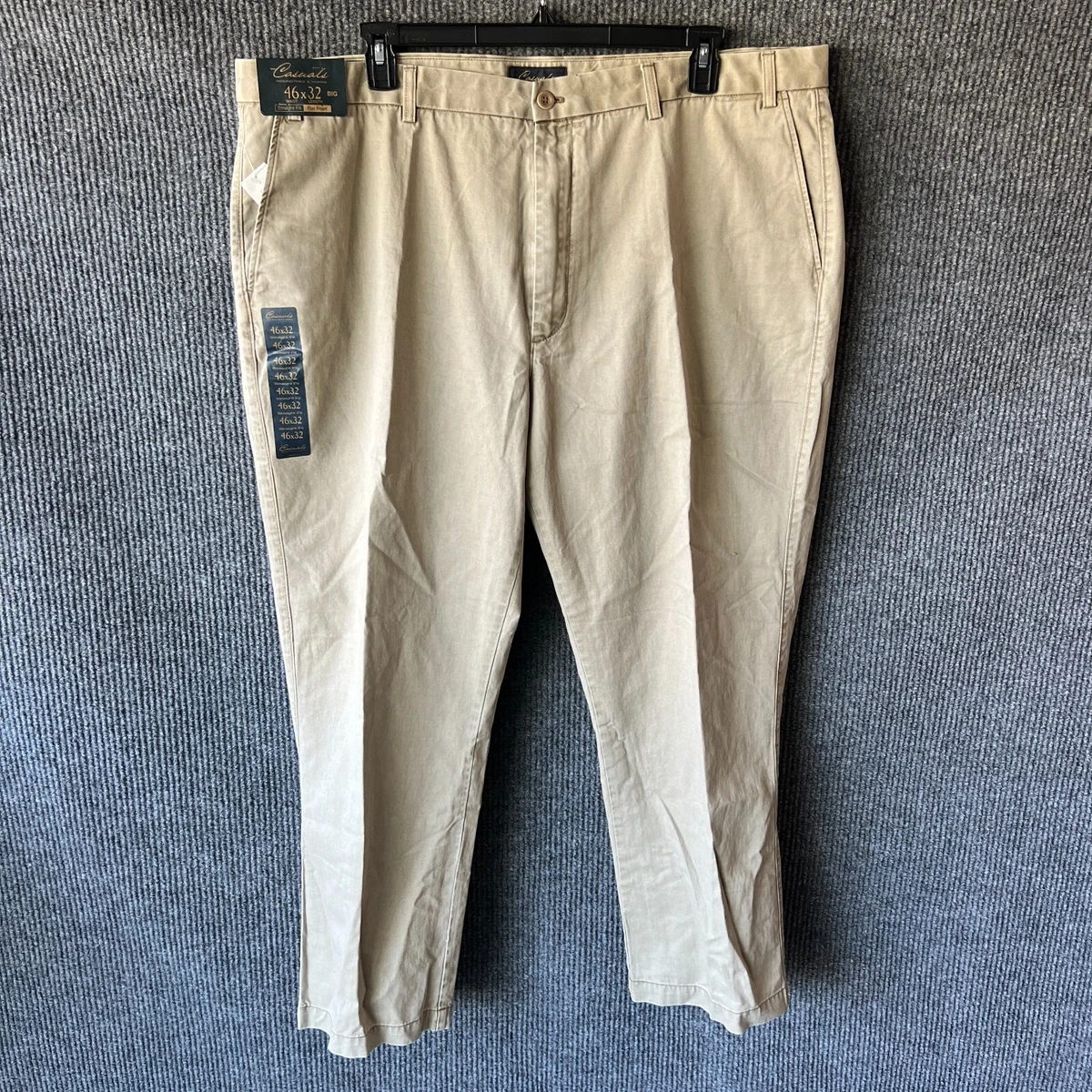 Roundtree u0026amp; Yorke Pants Mens 46x32 Big Man Chino Khaki Straight Fit  Casual NEW | eBay