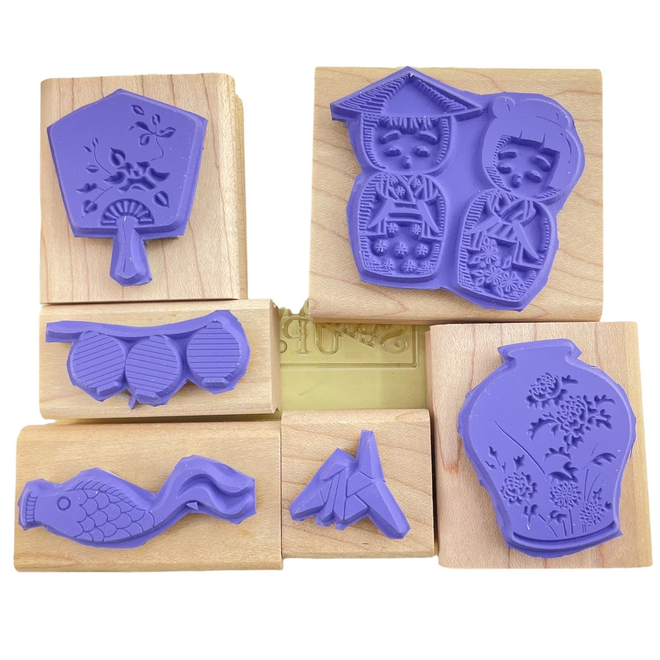 Conjunto de estampación REGALOS DEL ORIENTE Muñeca Kokeshi Jarrón Linterna Origami Grúa Koi Foto 2 de 4