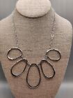 Hoop Hole Chain Link Bib Necklace Large Hammered Silver Tone Oval Teardrop ish