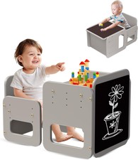 hoopyosms 2-in-1 Set Tavolo e Sedia Montessori Bambini, REGOLABILE CON LAVAGNA