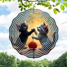 3D Metal Hanging Wind Chimes - Circular Pattern Design with Orange Leaves 