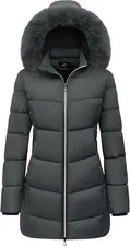 MOERDENG Women's Winter Windproof Warm Down Coats Waterproof Large, Dark Grey 