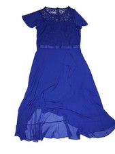 BERYLOVE Dress Womens XL Blue Lace Chiffon Hi Low Fit Flare Formal Wedding