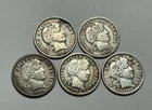 1902 VF, 1908 D VF, 1909 VF-XF, 1914 D AND 1914 S VF DETAIL BARBER DIME LOT