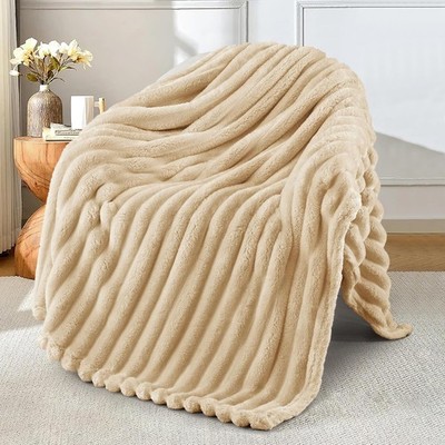 50x60'' Fleece Throw Blanket for Couch, Super Soft Striped Jacquard Bed Blanket