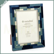 NATALINI Handmade ITALIAN Marquetry Picture Frame 5X7" Shades of Blue/Ivory, NEW