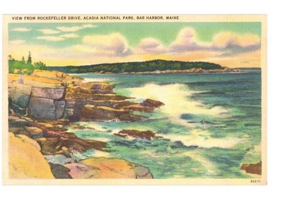 Acadia National Park Bar Harbor Maine Rocky Coast Ocean Waves Tichnor Linen P...