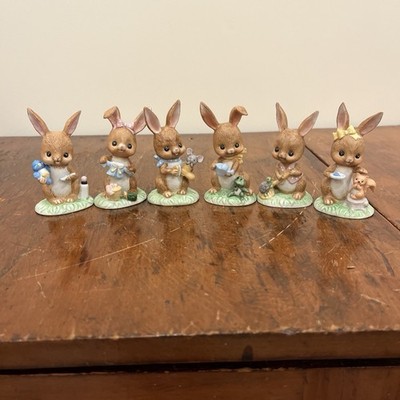 Vtg 6 1980 s Lefton Boy and Girl Bunnies Bunny Easter Eggs Figurines #05444