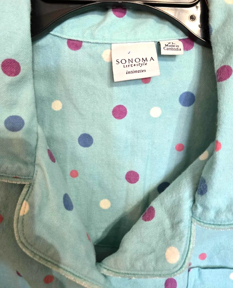Conjunto de pijama Sonoma ropa de dormir azul aguamarina con lunares informal acogedor franela XL A900 Foto 4 de 4