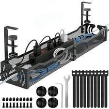Cable Management, 25.3'' Under Desk Cable Management Tray No Drill, Metal Cab...