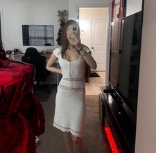 American Eagle Outfitters White Crochet Midi Dress Scoop Neck Cap Sleeve Size M