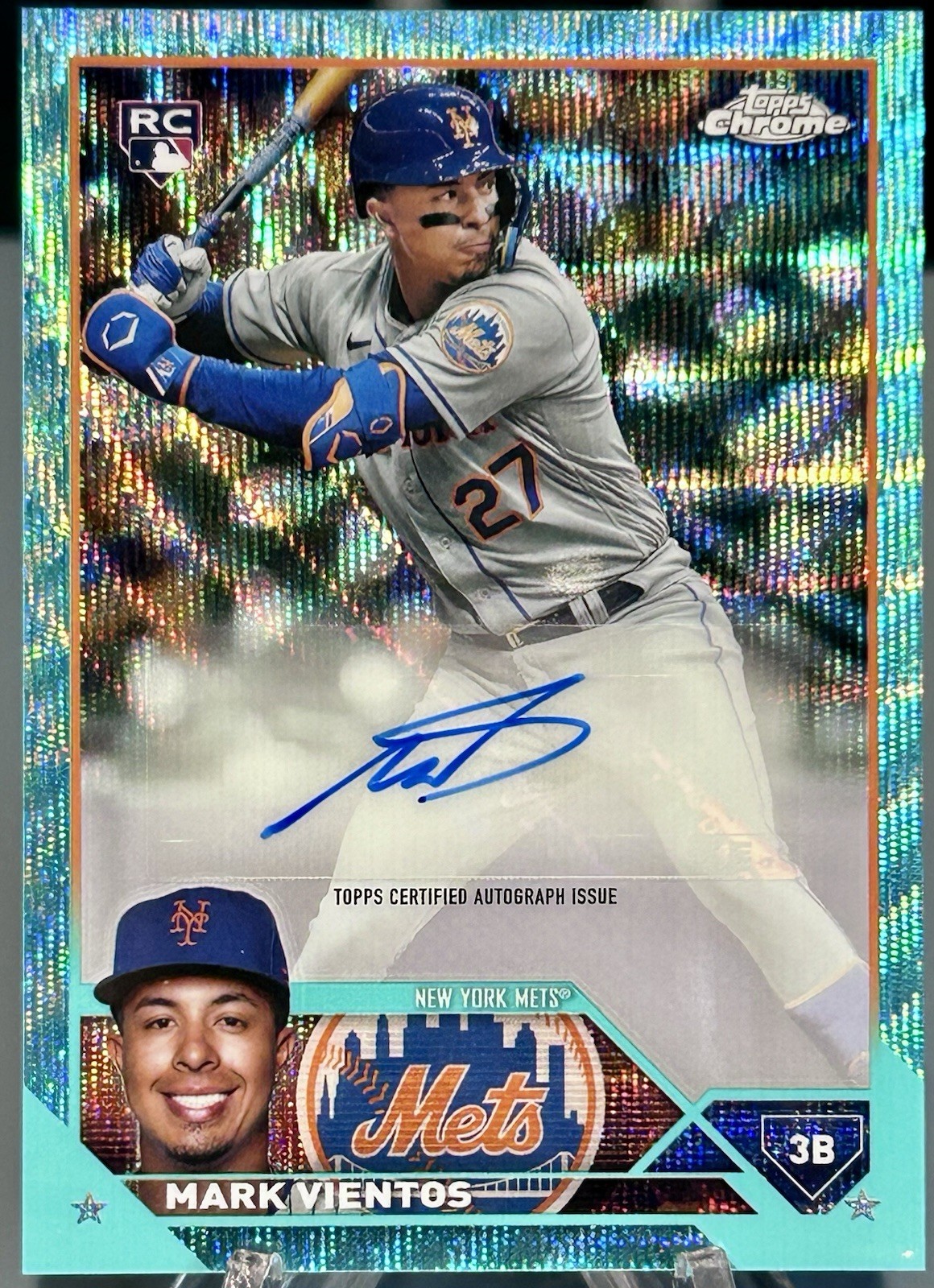 2023 Topps Chrome Mark Vientos Rookie Aqua Wave Refractor Auto /199 NY Mets RC