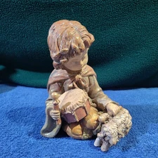 Vintage Shepherd Boy Holding Sheep And Drum Figurine Composite Very Nice 