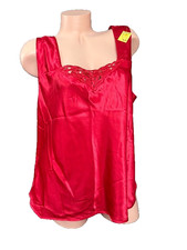 VTG RED GLOSSY SATIN LACE TRIM CAMISOLE TOP SIZE 22 XXL