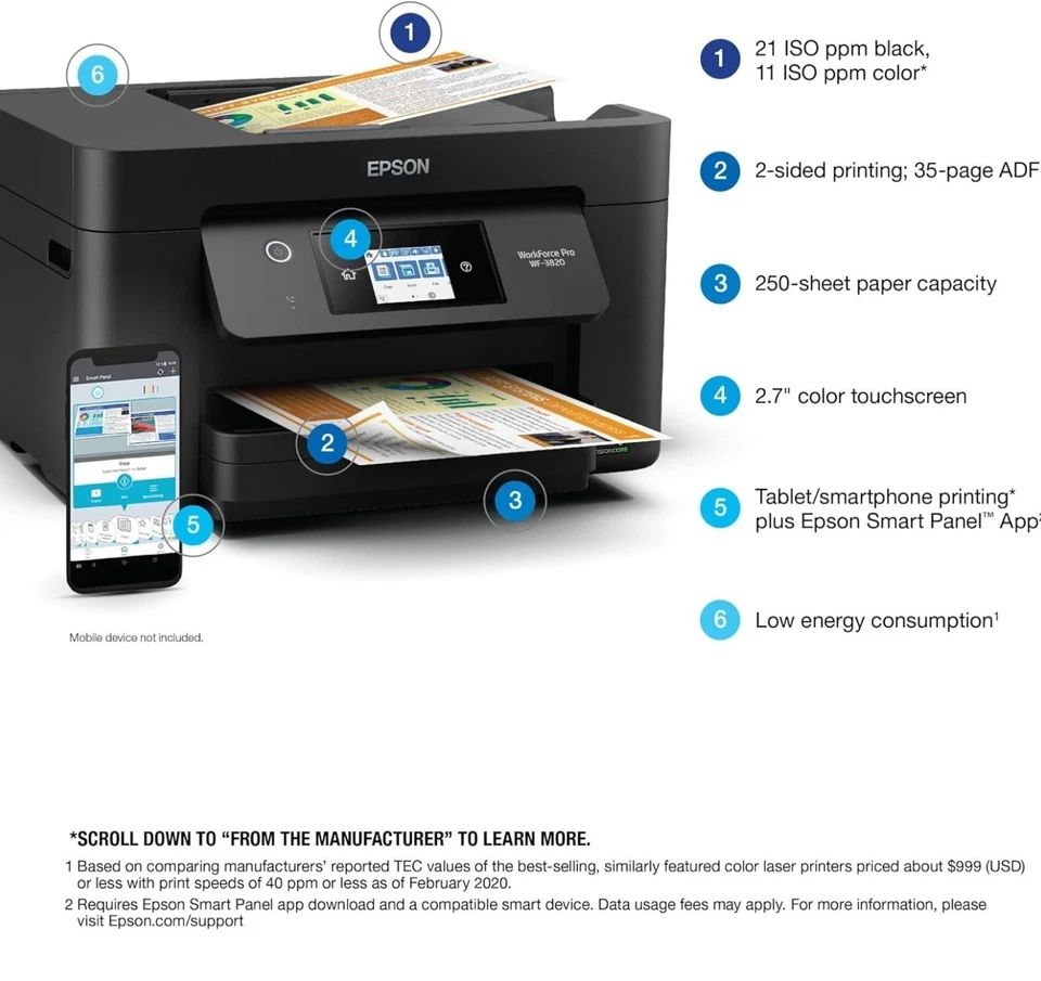 Epson WorkForce Pro WF-3820 Wireless All-in-One Printer Model C11CJ07201 - Image 4 of 4