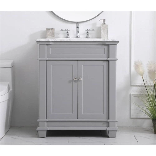Elegant Decor Wesley 30" Steel and Solid Wood Single Bathroom Vanity Set in Gray - Picture 7 of 8