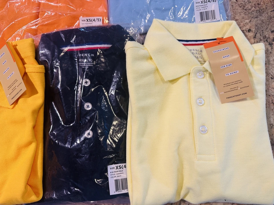 5 件装法国烤面包男孩短袖皮克 Polo 制服衬衫 XS 码 (4/5) — 第 4/4 张图片