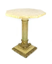 Vintage Mid C Italian Florentine Rococo Marble Topped Chalkware Pedestal Stand