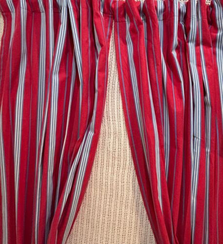 Pottery Barn Striped Red Blue Pair Drapery Panels Curtains 44x 84 Fully Lined - Picture 4 of 14