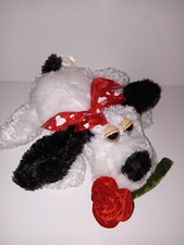 Dan Dee White Dog Plush 9" Red Rose Valentine's Day Stuffed Animal Love Gift