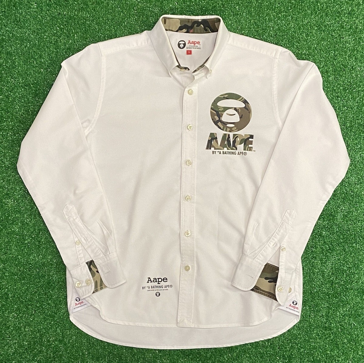 Aape By A Bathing Ape White & Camo Button Up Dress Shirt - Size Small