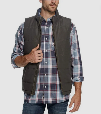 Weatherproof Vintage Men's Flannel Lined Puffer Zip-Front Vest