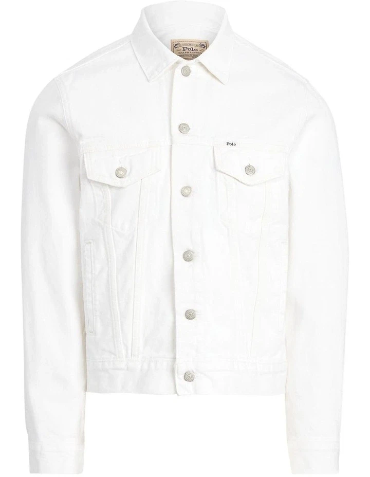 OFF WHITE Giacca jeans camionista denim Polo Ralph Lauren classica BIANCO BIANCO SPORCO nuova con etichette