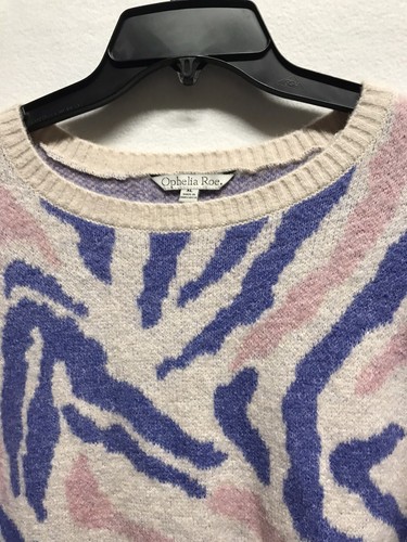 New Ophelia Roe XL Pink Blue Zebra Pullover Dolman Sweater Balloon Sleeves - Picture 5 of 11