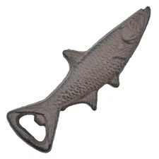 Fish Pocket Beer Bottle Opener Handheld Brown Cast Iron 7" Long Novelty Gift