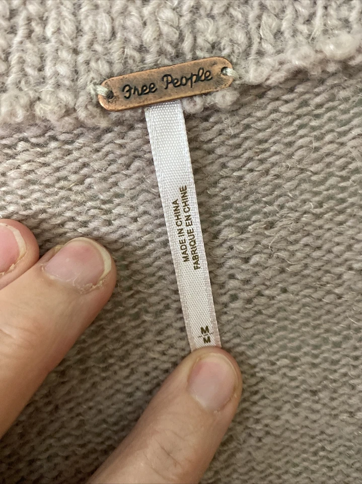 Suéter Cárdigan Free People Mezcla Lana/Lino Tostado y Negro Rayas M Foto 2 de 4