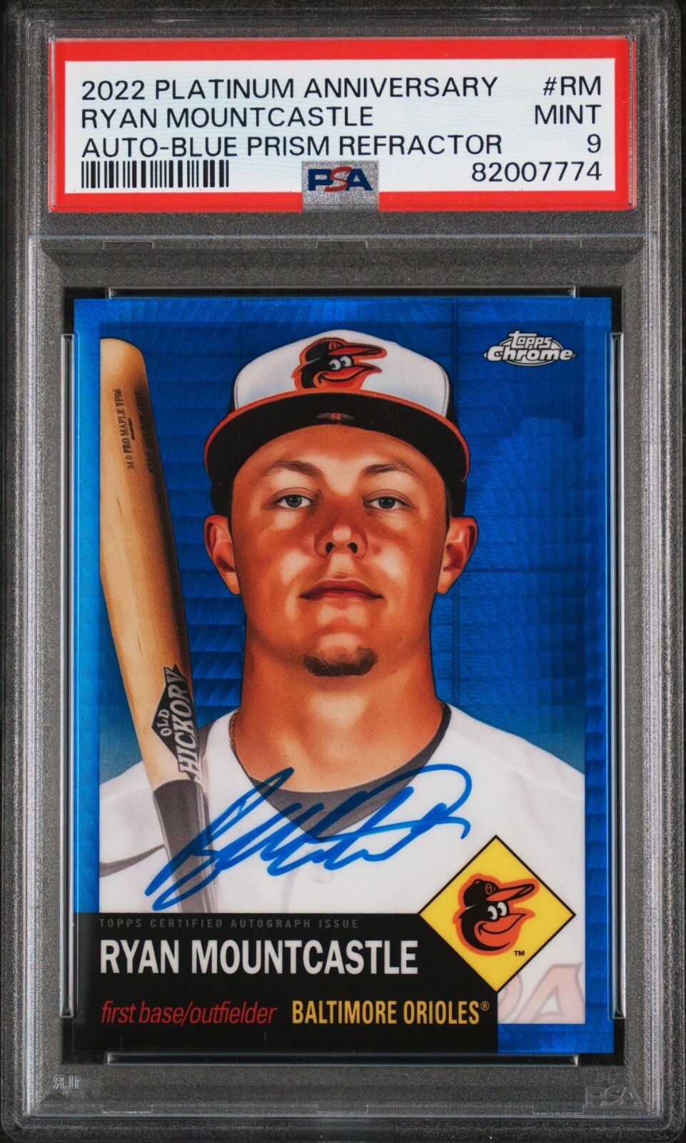 2022 TOPPS CHROME PLATINUM RYAN MOUNTCASTLE AUTO SP /99 BLUE PRISM REF PSA 9