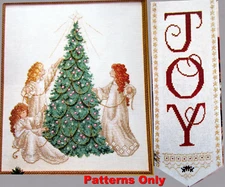 Victorian Sisters Decorating The Tree Christmas Joy Banner CROSS STITCH PATTERNS