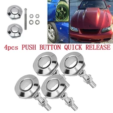 4* Push Button Quick Release Hood Pins Bonnet Lock Clip Latch Bumper Kit Silver