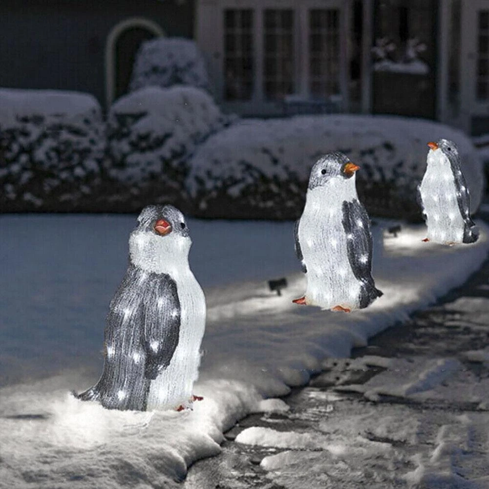 1x Outdoor LED Christmas Yard Decorations Light Up Penguins Garden