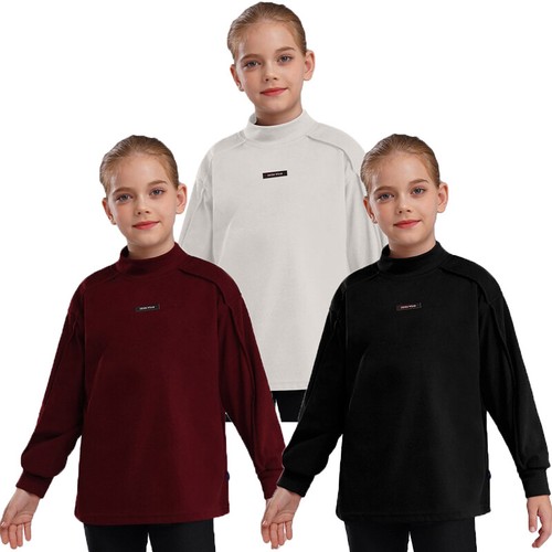 Kids Girls Tops Mock Neck Pullover Solid Color Sweatshirt Climbing Warm Camping - Picture 4 of 44