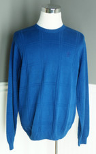 IZOD Mens Sweater Size L Blue Knit Solid Windowpane Round Neck Long Sleeves NWT