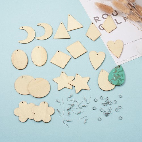 Kit de fabricación de pendientes de madera sin terminar forma mixta hágalo usted mismo colgantes en blanco artesanales - Imagen 25 de 25