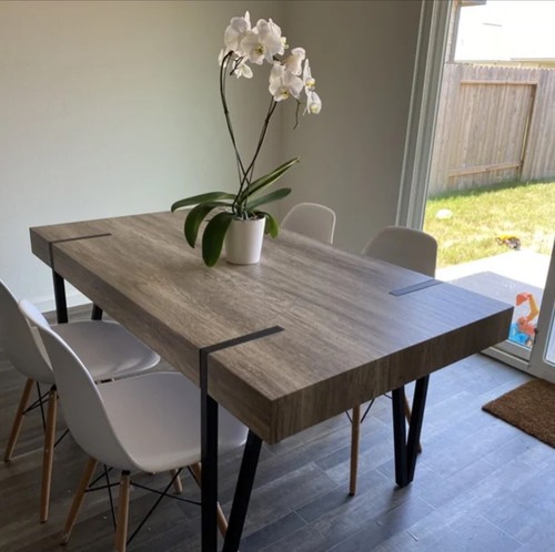 Mid Century Modern Industrial Farmhouse Wood Metal Dining Table 6 Person Brown - Picture 24 of 24