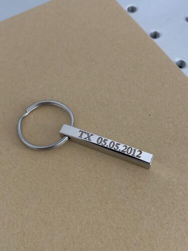 Llavero personalizado del Reino Unido con barra personalizada grabado 4 lados nombre/fecha/acero - Imagen 2 de 10