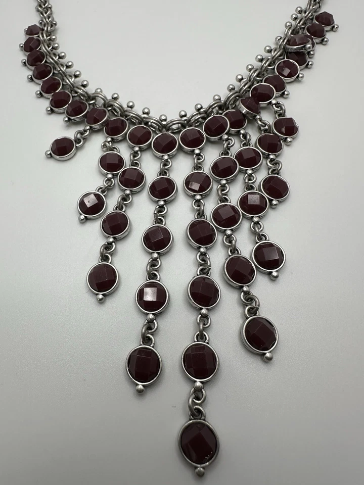 Silver Maroon Lucky Brand Statement Boho Necklace 18” JB16 - Image 2 of 4