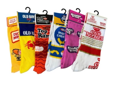 Odd Sox Novelty Crazy Socks Noodles Hot Dogs Gum Mac Cheese Mens Sz 6-12 Crew