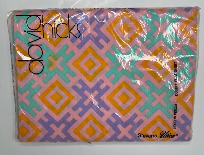 1 Vintage David Hicks Stevens Utica PIMMS Geometric Print DOUBLE FLAT SHEET