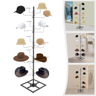 20 Hats Rotating Hat Display Rack Free Standing Metal Floor Caps Headwear Stand