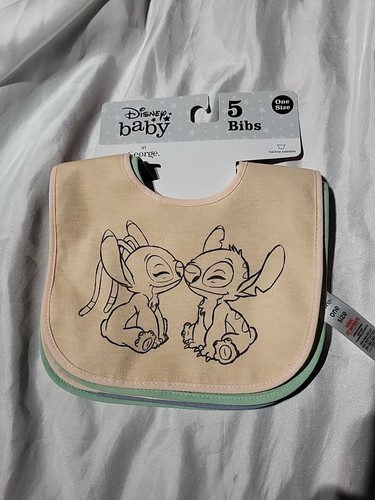5 X Baby Lilo & Stitch Bibs On Card V Fastening