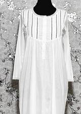 SoieRose 100 White Cotton 3/4 sleeves Victorian Nightgown - SR-1017