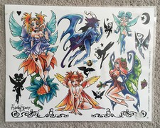 Tattoo Flash Single Sheet Print Harley Sparx Fairies Pixies Girls Moon 11 X 14