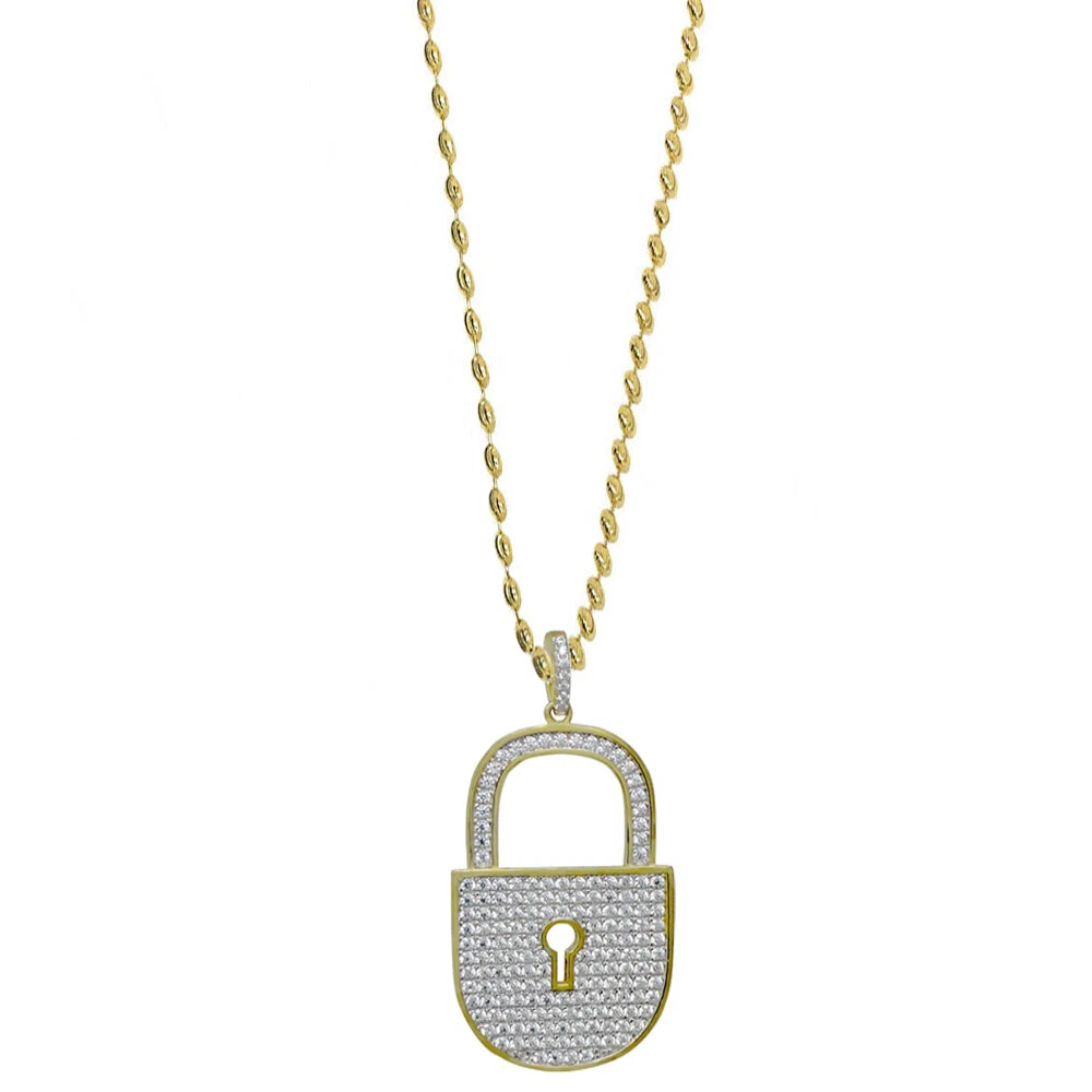 Mens gold lock clearance pendant