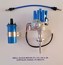 MOPAR 273-318-340-360 BLUE Small Female Cap HEI Distributor +BLUE ROUND 45K Coil