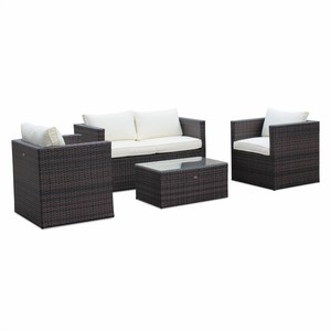Salon De Jardin Anzio En Resine Tressee Chocolat Coussins Ecrus